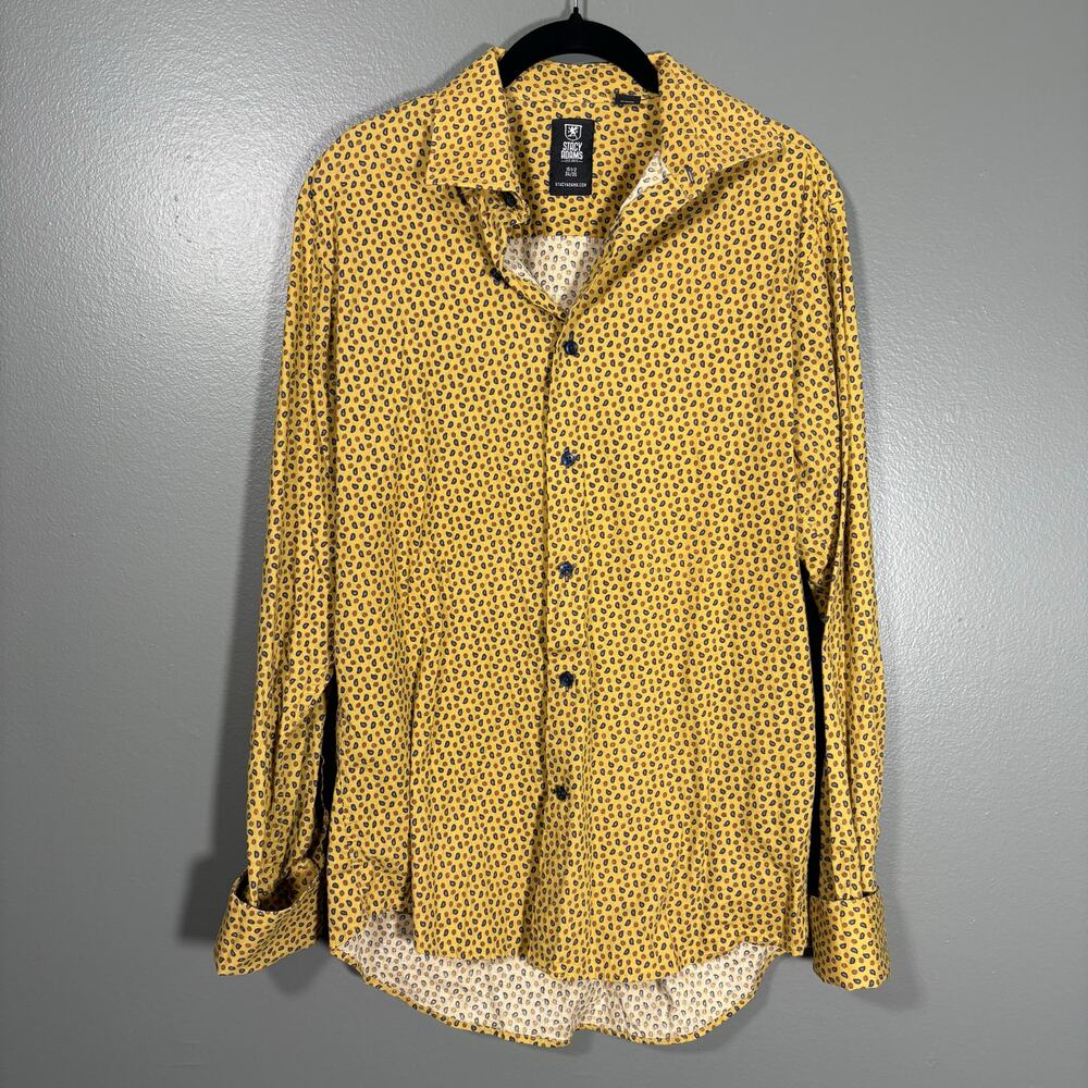Stacy Adams Yellow Paisley Print Long Sleeve Button Up Shirt - Size 15-1/2 34/35
